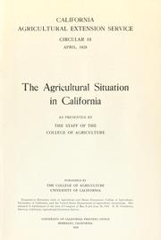 Cover of: The agricultural situation in California