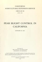 Cover of: Pear blight control in California