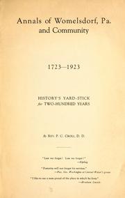 Cover of: Annals of Womelsdorf, Pa., and community, 1723-1923 by P. C. Croll