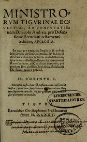 Cover of: Ministrorvm Tigvrinae Ecclesiae, ad confvtationem D. Iacobi Andreae, pro defensione Brentiani testamenti aeditam, apologia
