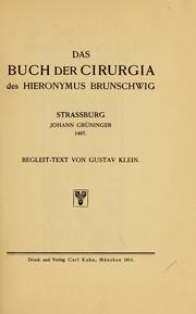 Cover of: Das Buch der cirurgia des Hieronymus Brunschwig