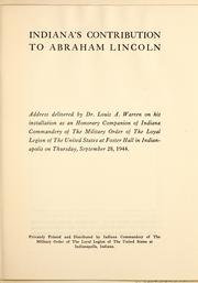 Cover of: Indiana's contribution to Abraham Lincoln