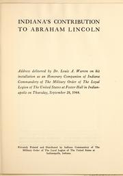 Cover of: Indiana's contribution to Abraham Lincoln by Louis Austin Warren