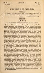 Cover of: An act to organize the teritories [sic] of Nebraska and Kansas