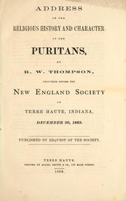 Cover of: Address on the religious history and character of the Puritans