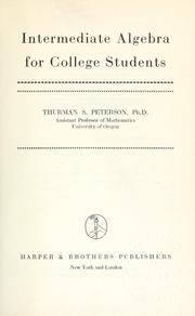 Cover of: Intermediate algebra for college students by Thurman Stewart Peterson