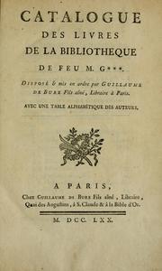 Cover of: Catalogue des livres de la bibliotheque de feu M. G***