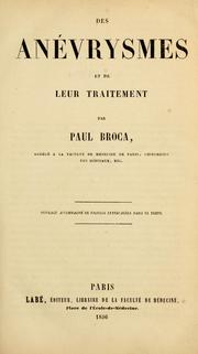 Cover of: Des anéurysmes et de leur traitement