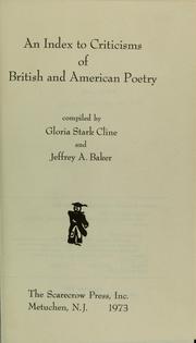 Cover of: An index to criticisms of British and American poetry.