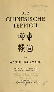 Cover of: Der chinesische teppich ... by Adolf Hackmack