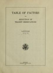 Cover of: Table of factors for reduction of transit observations, latitude +38⁰ 55' 14."1 by United States Naval Observatory