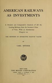 Cover of: American railways as investments by Carl Snyder