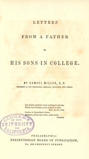 Cover of: Letters from a father to his sons in college by Miller, Samuel