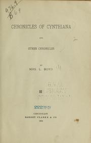 Cover of: Chronicles of Cynthiana and other chronicles by L. Boyd