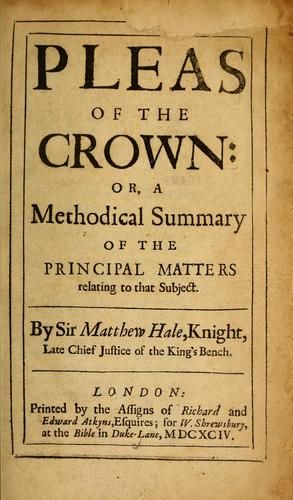 Pleas of the crown by Sir Matthew Hale