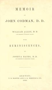 Cover of: Memoir of John Codman, D. D. by Allen, William, Allen, William