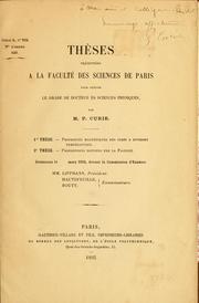 Cover of: Thèses présentées a la Faculté des Sciences de Paris pour obtenir le grade de docteur es sciences physiques