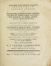 De potestate gubernatoris generalis res et territoria societatis Batavae by Daniel Jacobus Canter Camerling