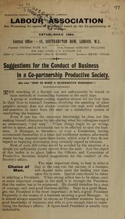 Cover of: Suggestions for the conduct of business in a co-partnership productive society