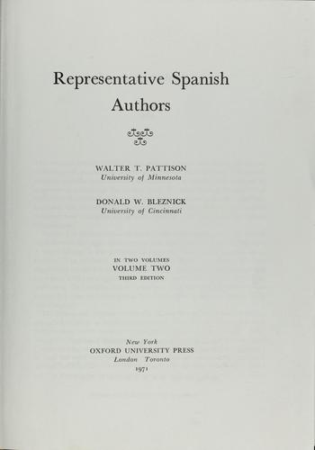 Representative Spanish authors by Walter Thomas Pattison
