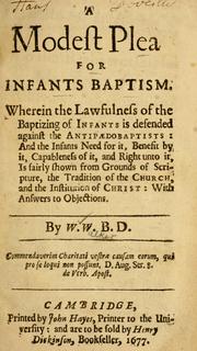 Cover of: A modest plea for infant's baptism ... by William Walker