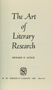 Cover of: The art of literary research. by Richard Daniel Altick
