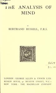 Cover of: The analysis of mind. by Bertrand Russell