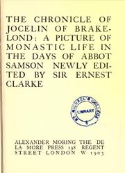 Cover of: The chronicle of Jocelin of Brakelond: a picture of monastic life in the days of Abbot Samson
