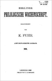 Cover of: Berliner Philologische Wochenschrift by Herausgegeben von K. Fuhr