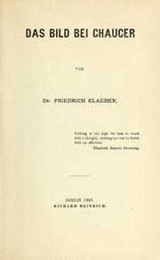 Cover of: Das Bild bei Chaucer by Fr Klaeber