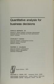 Cover of: Quantitative analysis for business decisions by Harold Bierman