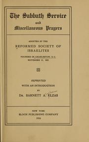 Cover of: The Sabbath service and miscellaneous prayers by Reformed Society of Israelites (Charleston, S.C.)