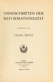 Cover of: Handschriften der Reformationszeit