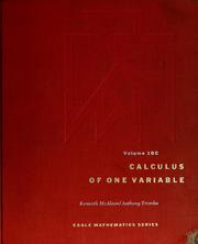 Cover of: Calculus of one variable