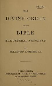 Cover of: The divine origin of the Bible ...