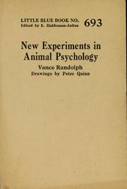 Cover of: New experiments in animal psychology