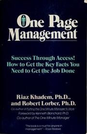 Cover of: One page management: how to use information to achieve your goals