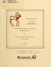 Cover of: Cultural resource inventory and evaluation: the Commerical [sic] Mine for the Montana Department of State Lands, Helena, Montana