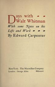 Cover of: Days with Walt Whitman. by Edward Carpenter