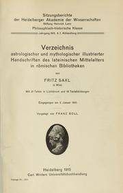 Cover of: Verzeichnis astrologischer und mythologischer illustrierter Handschriften des lateinischen Mittelalters by Fritz Saxl