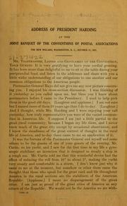 Cover of: Address of President Harding at the joint banquet of the conventions of postal associations