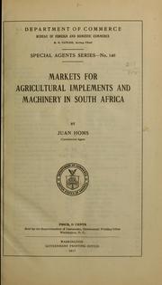 Cover of: Markets for agricultural implements and machinery in South Africa