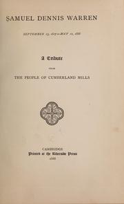 Cover of: Samuel Dennis Warren, September 13, 1817-May 11, 1888 | 