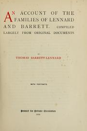 An account of the families of Lennard and Barrett by Thomas Barrett-Lennard