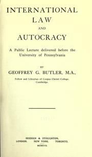 Cover of: International law and autocracy by Butler, Geoffrey G. Sir
