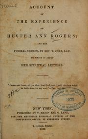 Cover of: Account of the experience of Hester Ann Rogers