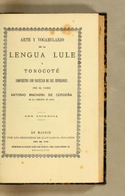 Cover of: Arte y Vocabulario de la lengua lule y tonocoté by Machoni, Antonio de Cerdeña