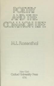 Cover of: Poetry and the common life