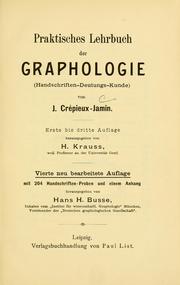 Cover of: Praktisches Lehrbuch der Graphologie: (Handschriften-Deutungs-Kunde)