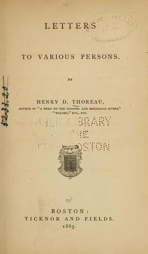 Letters to various persons by Henry David Thoreau